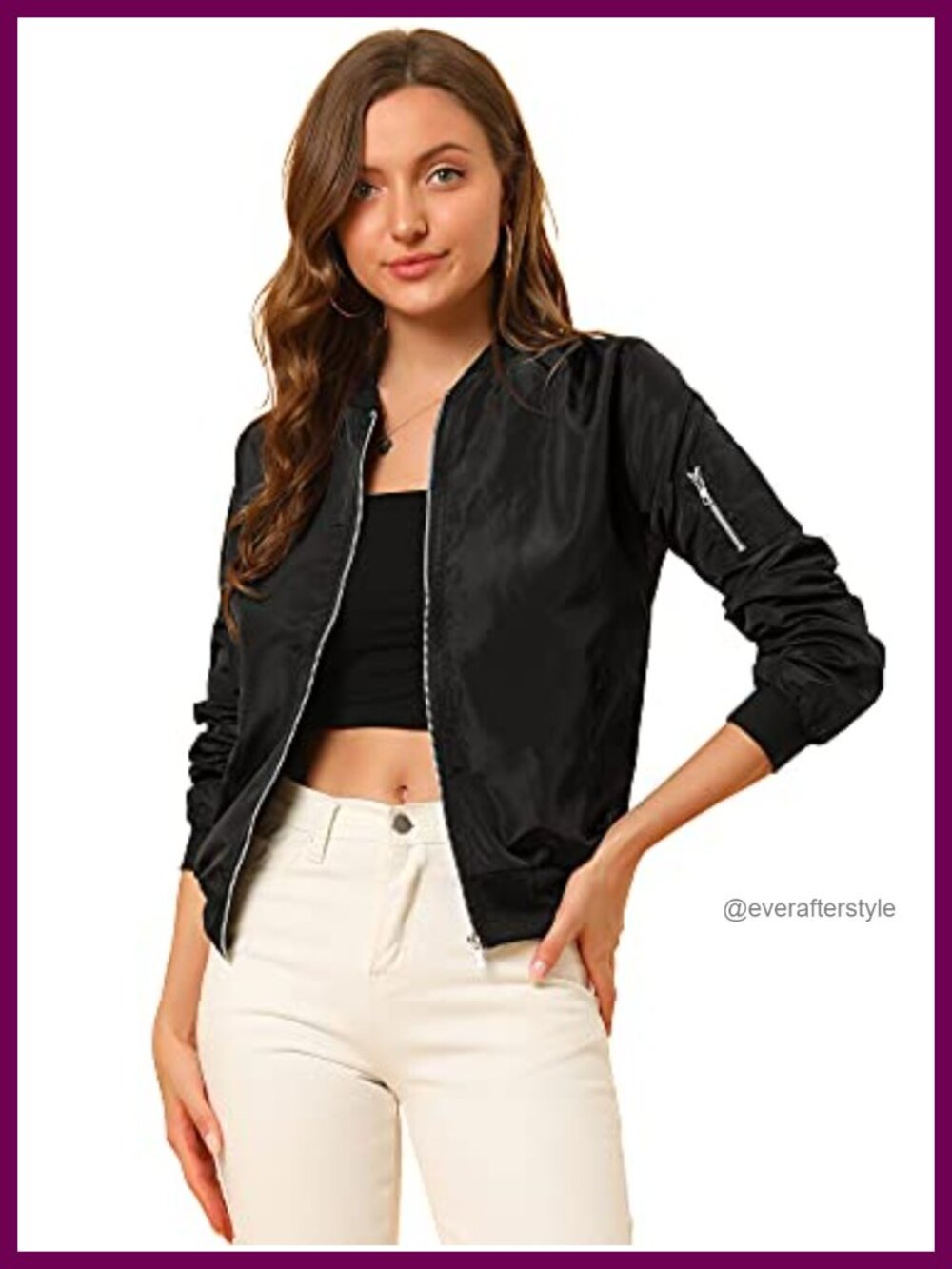 Women's Lightweight Zip Up Bomber Windbreaker Jacket Ribbed Trim Casual